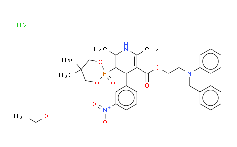 Ethanol, compd. with 2-(phenyl(phenylmethyl)amino)ethyl 5-(5,5-dimethyl-1,3,2-dioxaphosphorinan-2-yl)-1,4-dihydro-2,6-dimethyl-4-(3-nitrophenyl)-3-pyridinecarboxylate P-oxide monohydrochloride (1:1)