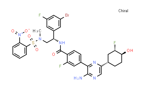 4-(3-Amino-6-((1S,3S,4S)-3-fluoro-4-hydroxycyclohexyl)pyrazin-2-yl)-N-((S)-1-(3-bromo-5-fluorophenyl)-2-((N-methyl-2-nitrophenyl)sulfonamido)ethyl)-2-fluorobenzamide