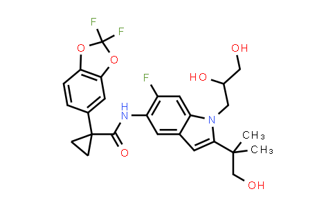 1-(2,2-二氟苯并[d][1,3]二氧杂环戊烯-5-基)-N-(1-(2,3-二羟基丙基)-6-氟-2-(1-羟基-2-甲基丙吡啶-2-基)-1H-吲哚-5-基)环丙烷-1-羧酰胺