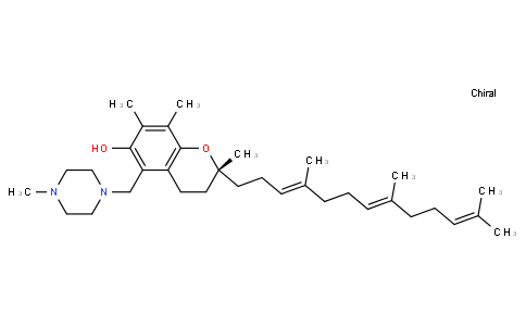 2H-?1-?Benzopyran-?6-?ol, 3,?4-?dihydro-?2,?7,?8-?trimethyl-?5-?[(4-?methyl-?1-?piperazinyl)?methyl]?-?2-?[(3E,?7E)?-?4,?8,?12-?trimethyl-?3,?7,?11-?tridecatrien-?1-?yl]?-?, (2R)?-
