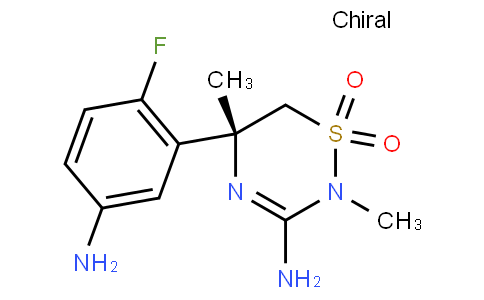 2H-​1,​2,​4-​Thiadiazin-​3-​amine, 5-​(5-​amino-​2-​fluorophenyl)​-​5,​6-​dihydro-​2,​5-​dimethyl-​, 1,​1-​dioxide, (5R)​-